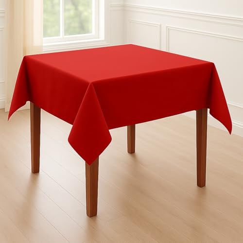 Hans-Textil-Shop Tischdecke Rot 80x80 Baumwolle – Uni Tischtuch quadratisch, pflegeleicht & bügelfest, handgefertigte Baumwoll Tischdecke mit 4-Seiten-Saum für Küche, Esszimmer & Deko