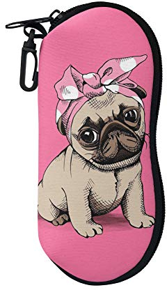 UOIMAG Tragbares Brillenetui, weiches Brillenetui, Reißverschluss, Sonnenbrillen-Aufbewahrungstasche, Tasche für Damen, Herren, Jungen, Mädchen, mops, One size