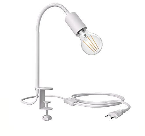ledscom.de E27 Klemmleuchte LELE mit Schwanenhals, weiß inkl. E27 LED 3-Stufen dimmbar weiß 6,9W 1020lm