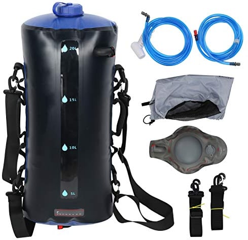 20L Outdoors Shower Water Bag with Pressure Foot Pump and Shower Nozzle for Hiking Camping Shower Portable Shower