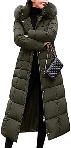 Onsoyours Manteau Femme Hiver Doudoune Chaud Parka Longue Blouson Chic élégant avec Capuche épais Trenche Grande Taille Duvet en Coton A Vert M