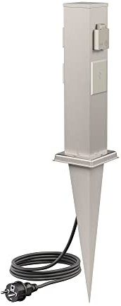 ledscom.de Garten-Steckdosen-Säule Polly mit Erdspieß und 2m Kabel für außen, IP44, 3-Fach, Smart Home, Edelstahl, eckig, 38cm