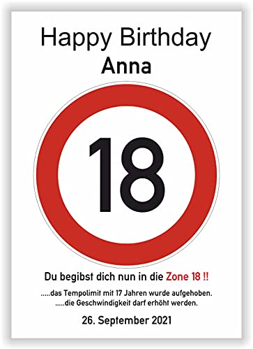 18 Jahre Happy Birthday Verkehrszeichen Karte - Geschenk zum 18. Geburtstag Geschenkidee Mann Geburtstagsgeschenk Frau achtzehn Party Deko Bild Geburtstagskarte