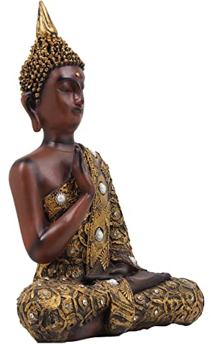 Craft&Style Buddha Statue im Lotussitz aus hochwertigem und massivem Kunstharz braun Gold 37cm