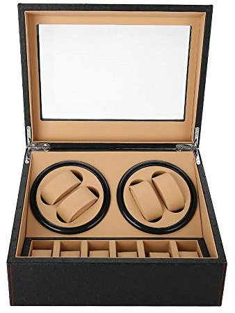 Fetcoi Automatische Uhrenbeweger Uhr Box 4+6 Watch Winder Lagerung Schmuckschatulle Display Box Aufbewahrung Container Schwarz PU-Leder Automatikuhren Beweger Luxusgeschenk