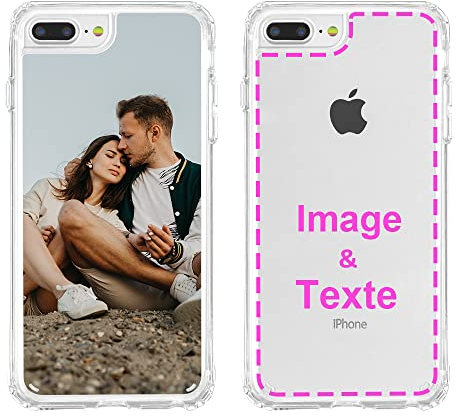 MXCUSTOM Coque Personnalisée pour Apple iPhone iPhone 8 Plus 7 Plus, Personnalisable Photo Image Texte Nom Antichoc Cover Etui Housse [TPU Bumper Coussin + Dur PC Arriere] (HIC-CR-P1)