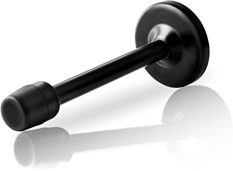 Door Stopper, 6 Inch(120mm) Door Stop Extra Long Wall Mount Doorstop, Brushed Stainless, Modern Rigid Door Holder Protector Black Long Doorstop with Soft Rubber Bumper