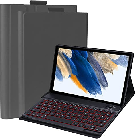 Qoosea Beleuchtete Tastatur Hülle für Samsung Galaxy Tab A8 10.5'' 2021 SM X200/205/207, Soft TPU Rückseite Gehäuse Klapp Schutzhülle, Magnetisch Bluetooth Abnehmbare Drahtlose QWERTZ Tastatur