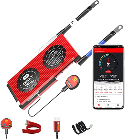 DALY Smart BMS LiFePO4 4S 12V 250A Bluetooth Smart PCB Batterieschutzplatine Batteriemanagementsystem mit Ausgleichskabeln und drahtlosem Bluetooth-Modul für Lithium-Eisen-Phosphat