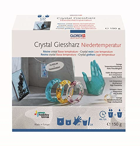 GLOREX 6 2101 510 - Crystal-Gießharz, ca. 150 g, passender Härter enthalten, 48-72 Stunden Aushärtezeit, transparent, mischbar, ideal zur Schmuckherstellung, für kreative Bastelarbeiten