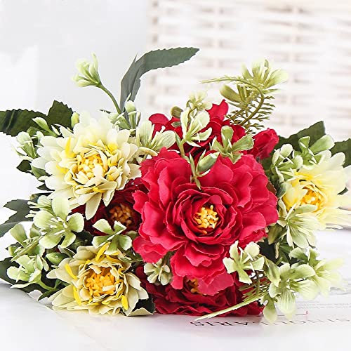 HUFFA 1 Strauß Kamelie Künstliche Pfingstrose Rose Blumen Seide Gefälschte Blumen Hochzeit Blume DIY Hausgarten Party Dekoration (Color : Rot)