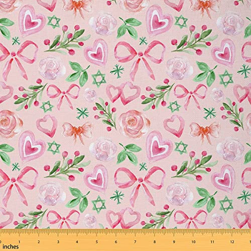 Tela de acuarela de The Yard, tela de tapicería de corazón de amor, pintura al óleo, hojas de flores de rosa para interiores y exteriores, tela de acolchado Kawaii DIY de The Yard, rosa verde, 3