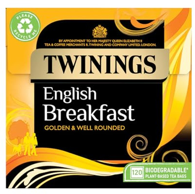 Twinings English Breakfast Black Tea, 120 Tea Bags | Black Tea, Full Bodied Blend, Well Rounded, No Added Flavourings, Biodegradable Tea Bags, Heat Sealed Tea Bags