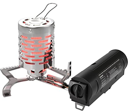 EVOCAMP Chauffage pour réchaud à gaz avec tapis anti-feu de 20x20cm et un réchaud de camping pliable avec sac de transport, idéal comme chauffage de tente et de camping, mini chauffage gaz