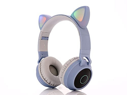 QESTO BVC - Auriculares Bluetooth inalámbricos con Bluetooth y orejas de gato para niños y niñas, mini Bluetooth 5.0, auriculares deportivos de alta fidelidad, plegables y azules (rosa) (azulplusgray)