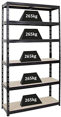 PROREGAL Schwerlastregal Giant Tiger XL HxBxT 220x120x40 cm Fachlast 265kg, 6-Ebenen, Gesamtlast 1590 kg, Schwarz, Kellerregal, Steckregal, Garagenregal, Lagerregal