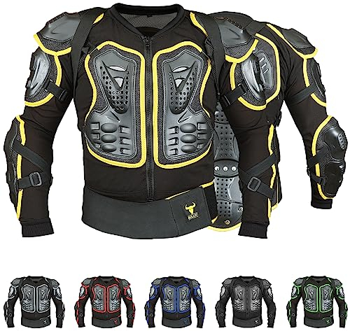 BULLDT Protektorenjacke Damen & Herren Titan für Motorrad Motocross ATV Skatebording Quad Scooter MTB Enduro Reiten Protektoren - Atmungaktiv 2in1 Jacke mit abnehmbar Rückenprotektor - Gelb - 56