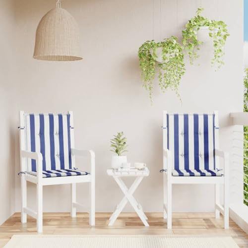 ZEYUAN Niedriglehner-Auflagen 2 STK. Blau & Weiß Gestreift Stoff Liegenauflage, Auflage Gartenliege, Sitzkissen Gartenmöbel, Bankauflage, Stuhlauflage Für Hochlehner, Sitzauflagen - 361319