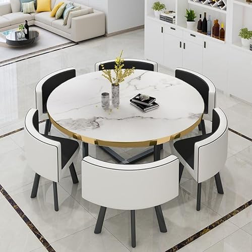 EYEWEB Esstischmit 6 Stühlen Set,Rund Konferenztisch for 4–6 Besprechungstisch Rund Verhandlungstisch Bartisch for Restaurants, Küchen, Konferenzräume(Schwarz)