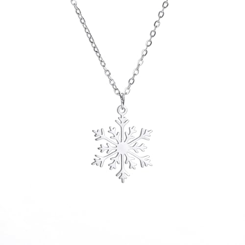 kkjoy Weihnachten Halskette aus Edelstahl Schneeflocke Festliche Anhänger Halskette für Weihnachten Party Schmuck Geschenk für Frauen Männer