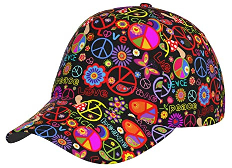 Baseballkappe Peace Love Schriftzug Hippie Abstrakt Kappe Atmungsaktiv Hut Mode Baseball Cap Für Outdoor Damen Herren