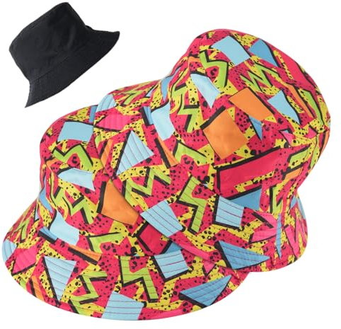 SKHAOVS 2 Stück Fischerhut,Strand Hut,Anglerhut Sonnenhut Für Damen,80er 90er Jahre Outfit,Buckethut,Faltbar Anglerhut,Wendbar Hut,für Camping Wandern Disco Hip Hop Party(Rosa)