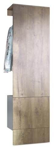 Vladon Garderobe Carlton Set 5, Made in Germany, Wandgarderobe aus Flur-Paneel mit Kleiderstange & Wandschrank, Anthrazit matt/Eiche Ribbeck (52 x 193 x 35 cm)