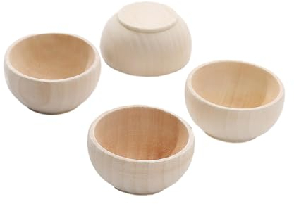 Colcolo 4 Pieces Wooden Craft Bowl Unfinished Bowl Staining Decor Serving Bowl Painting 58mmx33mm Decorative Crafts Miniature Bowls