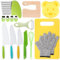 16 Piezas Cuchillo Niños Montessori, Bordes Dentados Madera Juego de Cuchillos para Niños para Cocinar de Verdad con Tabla para Cortar Verduras, Guantes, Cortadores de Patatas, Cortador Arruga