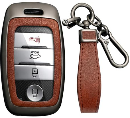 KUNIO Autoschlüsselhülle Passt für Kia Sportage Rio NIRO Sorento Stonic Ceed 2 Picanto GT Line Picanto X-line Soul Keyless Schlüsselcover Schlüsseletui Schlüsselanhänger A Braun