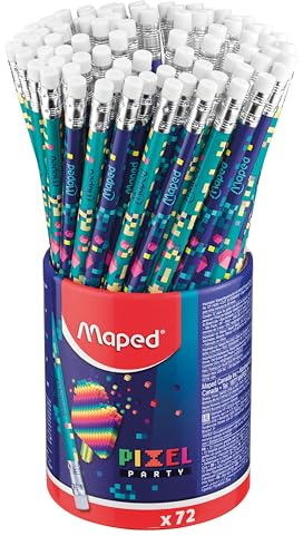Maped - 72x ergonomische Drei-Kant-Bleistifte PIXEL PARTY mit Radiergummi - HB mittel
