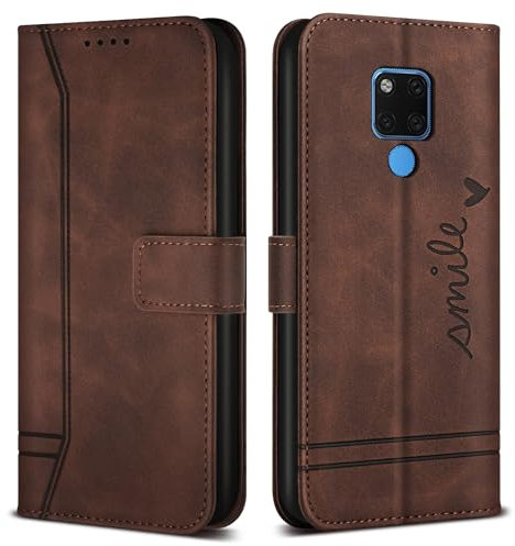 Bravoday Cover per Huawei Mate 20, Flip Custodia in Pelle PU con Slot per Schede, Portafoglio Custodia, Marrone