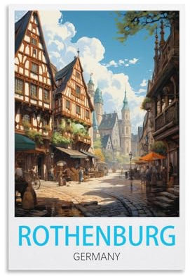 LHJOIUN Rothenburg Vintage-Reiseposter, 20 x 30 cm, Kunstdruck auf Leinwand, für Wohnzimmer, Schlafzimmer, Heimdekoration, moderne Kunst