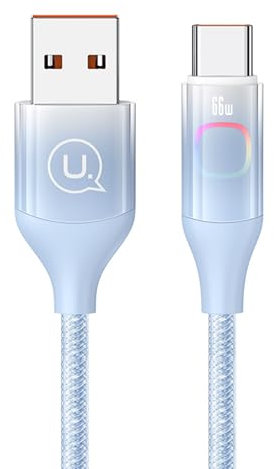 P4Y Cable USB-C de carga rápida y transmisión de datos 6A de 480 Mbps con luz de color Material: PC aleación de aluminio nailon de 1,2 m azul US-SJ636 Serie XM