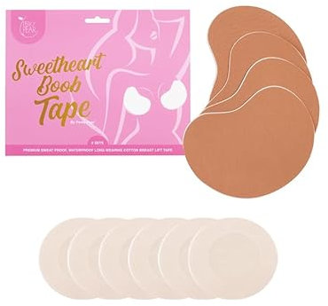 Perky Pear Sweetheart Strapless Boob Tape [A-F Cups] - 2 Pairs of Boob Tape & 3 pairs Nipple Protector covers - Colour Options (Beige, D-DD)
