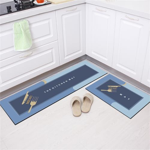 Hixingo Küchenteppich Waschbar rutschfest, Küchenläufer aus Kieselgur, Teppich Läufer Küche Saugfähig, Leicht Zu Reinigen, Modern Fußmatte für Küche, Esszimmer, Flur, Waschküche (Blau,40x120cm)