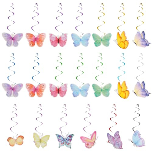 20 Stück Schmetterling Hängende Wirbel, Bunte Deko Schmetterlinge, Schmetterling Deko mit Wirbelnden Bändern