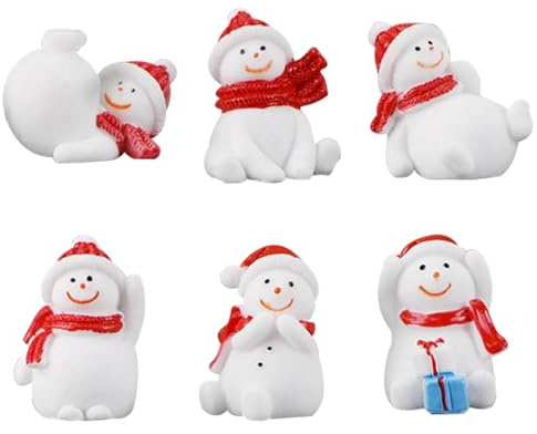 MEISH 6pcs Christmas Aquarium Decoration Christmas Snowman Ornaments Christmas Fish Tank Ornament Resin Snowman Miniature Figurines for Fish Tank