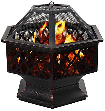 Braciere a legna per falò, 55,9 cm, a forma esagonale, con rete