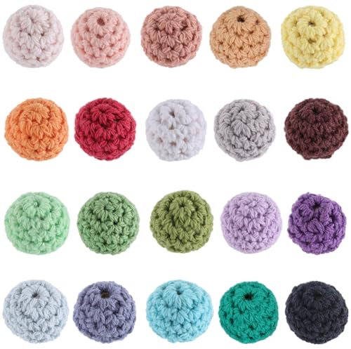 SUNNYCLUE 40 Stück 20 Farben Häkelperlen Aus Holz Häkelperlen Klein Rund Grün Rot Rosa Blau Wolle 16mm Holzperlen Zur Schmuckherstellung Ohrringe Armbänder Halsketten Weihnachten Hochzeit Damen Anfän