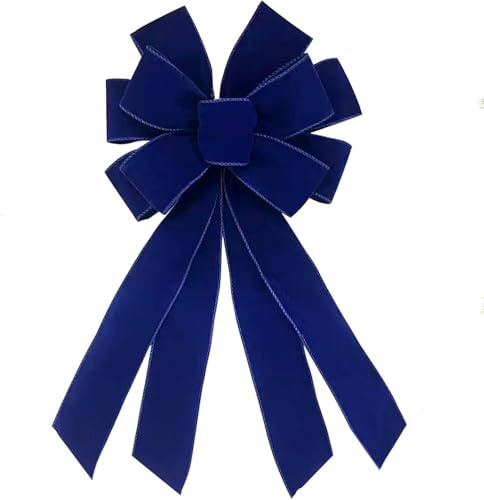 Christmas Navy Blue Velvet Wreath Bow for Front Door Decor, 20 x 11 Inches Large Festival Bows Winter Farmhouse Bow Wedding Tree Topper Ornament Bow for Wreath Home Decorations