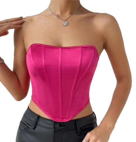 Fashion Fishbone Skinny Corset Top Sexy Black Sleeveless Inner Tank Top Women Y2K Street Style Slim Crop Top,Fucsia,Metro