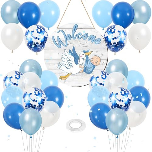 32 Pièces Welcome Baby Bienvenue Bebe Bienvenue Welcome Home Ballon Gender Reveal Panneau de Bienvenue Décoration Bébé Garçon Décoration de Chambre de Bébé Décoration de Fête d'Anniversaire