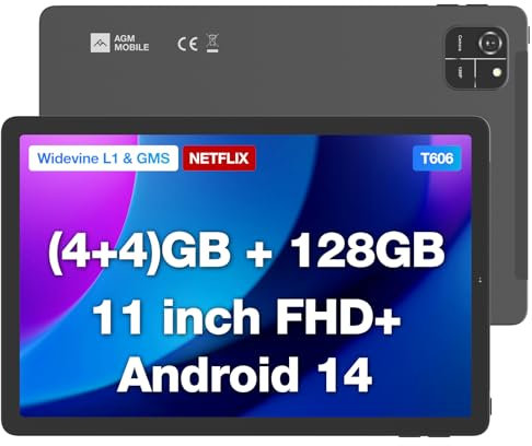 AGM PAD T1 Android 14 Tablet,8(4+4) GB RAM 128GB/1TB TF, 11'' FHD Display Widevine L1 Tablet