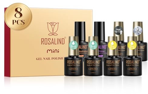 ROSALIND Base Coat Top Coat UV Nagellack Set, 8 Stück Nägel Primer und Dehydrator für Gelnägel, Soak-Off UV/LED Matte und Glitter Top Coat Nail Art Maniküre Set