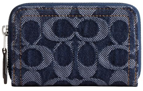 Coach Essential Small Zip Around Card Case in Signature Denim Accessory-Travel Sleeves, LH/Deep Blue Multi, One Size