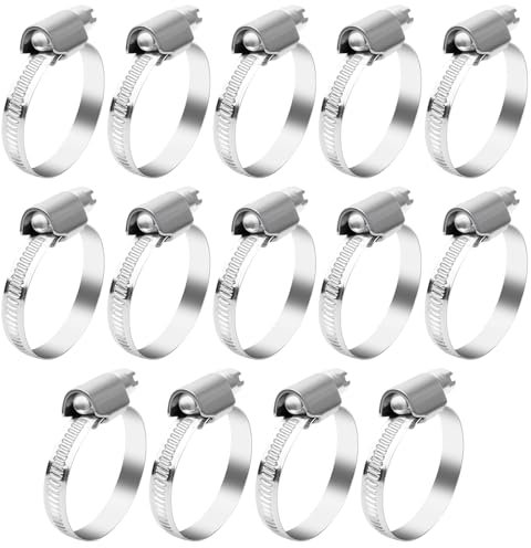 YFLeomry 14 abrazaderas de manguera de acero inoxidable, 25-40 mm, juego de abrazaderas de manguera de acero inoxidable, abrazaderas universales para agua, aire, mangueras de