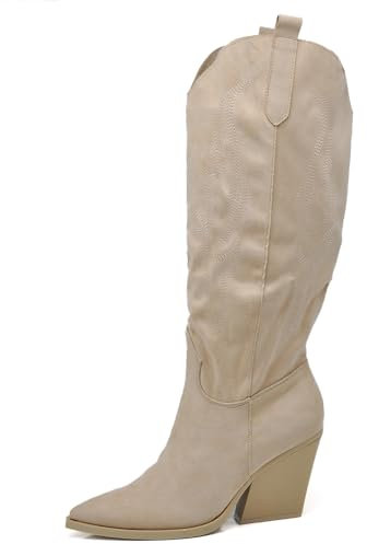 IF Fashion Stivali Cowboy Western Texani Scarpe da Donna Primaverili A Punta Camperos Camoscio Sintetico 662-2 Beige N.41