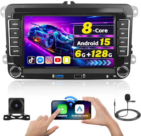[8Core 6G+128G] Inefala Radio Coche para VW Golf Passat Tiguan Polo Caddy Skoda Seat, 7 Pantalla Autoradio Bluetooth con CarPlay inalámbrico Android Auto GPS WiFi RDS/FM USB SWC Mic Cámara Trasera