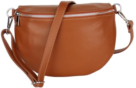MIRROSI Damen Bauchtasche aus Echtleder, Made in Italy. Als Umhängetasche, Brust- oder Schultertasche tragbar, 26x20x8 cm, Reißverschlussfach hinten. (Connac Basic Version)